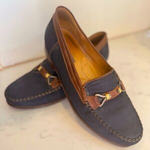 Bally Napoli Navy Brown nubuck leather loafers Made in Italy Size 11